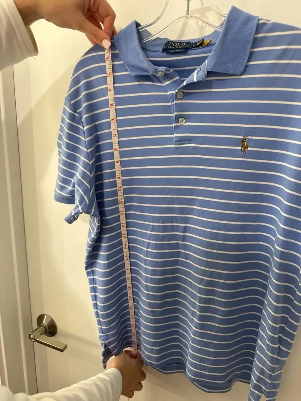 Polo Ralph Lauren Men's Custom Slim Fit Blue and White Striped Polo Shirt